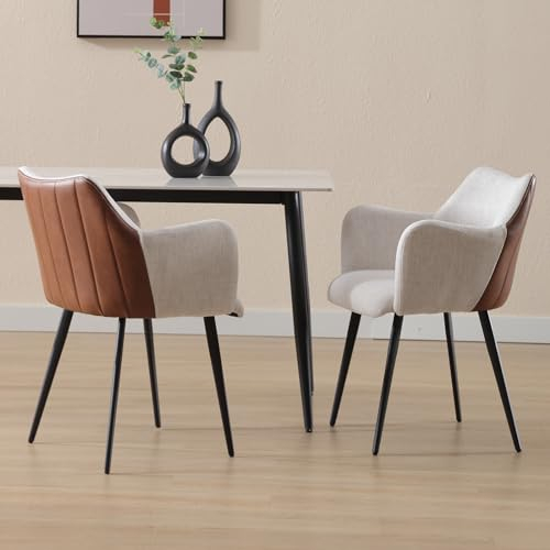 Wahson Esszimmerstühle 2er Set, Küchenstuhl mit Lehne 2 farbig Wohnzimmerstuhl aus Leinen Kunstleder, Moderne Polsterstuhl für Esszimmer/Wohnzimmer,Beige