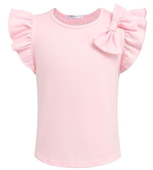 Arshiner Ragazze T-Shirt Papillon Bambini Estate Cotone Unicolore Tops Scollo Rotondo Manica Corta Libero Tempo Moda Maglietta per Girls 8-9 Anni Rosa