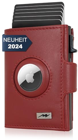Marc Peter® Chicago Leder Push Air Slim Wallet - Airtag Geldbörse mit Münzfach - RFID Schutz kleines Mini Portmonee Leder Rot XL MÜNZFACH