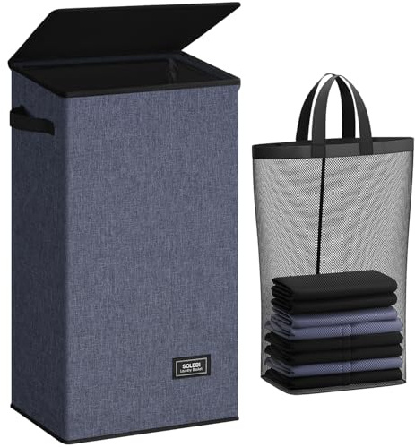 SOLEDI 100L Wäschekorb, Wäschesammler mit Deckel und Wäschesack - Wäschesortierer Groß Für Badezimmer, Schlafzimmer, Wäschekammer, Kinderzimmer
