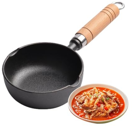 Cookie Skillet Cast Iron- Small Cast Iron Skillet, Black Cast Iron Cookie Skillet Egg Pan | Non Stick Kitchen Cooling Supplies, Hangable Deepened Egg Skillet with Wood Handle for Oven Stove Grill