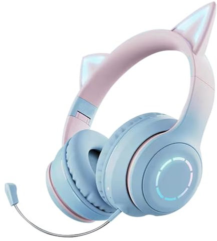 Vuggdt Auriculares inalámbricos con Orejas de Gato, Plegables con micrófono y Control de Volumen para niñas y Mujeres, Auriculares de Sonido Envolvente inalámbricos para niños y Adultos