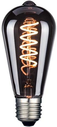 LUXULA LED Filament Leuchtmittel SPIRAL Smoke | Edison ST64 E27 4W 40lm 1800K Warmweiß dimmbar, Vintage Design Ambiente Deko Glühbirne Lampe