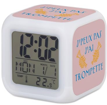Fabulous Wecker, Würfel, beleuchtet, Rosa – J'Peux pas J'Ai Trompete Kupfer Jazz Salsa Orchester – 7,8 x 7,8 x 7,8 cm – Retro-Beleuchtung, mehrfarbig, LED