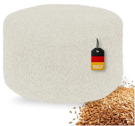 OMNANA® Cushy™ Meditationskissen rund – Sitzkissen 10cm/15cm/20cm hoch – Bouclé Yogakissen mit Dinkelfüllung – Bodenkissen, Kissen für Meditation & Entspannung – Made in Germany