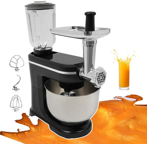 WOTZOV Batidora de pie de 1500 W, licuadora, exprimidora, para patés y Bebidas, batidora de Alimentos con Accesorios de batidor y Gancho, batidora de Cocina eléctrica con picadora, 3 en