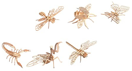 HEALSOPTHY 6 Stück Teiliges Holzpuzzle mit Insekten und Tiermodellen DIY Montage Bausatz aus Sicherem Holzmaterial mit Abgerundeten Kanten Pädagogisches zum Basteln und Kreativen Gestalten