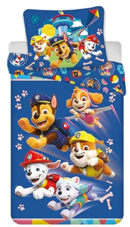Paw Patrol Babybettwäsche 100x135 + Kissenbezug 40x60 Chase Stella Geschenk | Baby-Bettwäsche | Die ganze Patrouille hebt ab | Naturbaumwolle weich atmungsaktiv Oeko-Tex | 0-3 Jahre