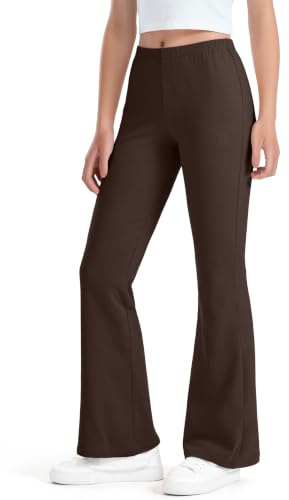 Auranso Girls Flared Leggings Kids High Waisted Cotton School Pants 7-14 Y | Tight pants, Stretch fabric, suitable for school and daily, dance, yoga, athletic, machine wash, plain black, white, brown