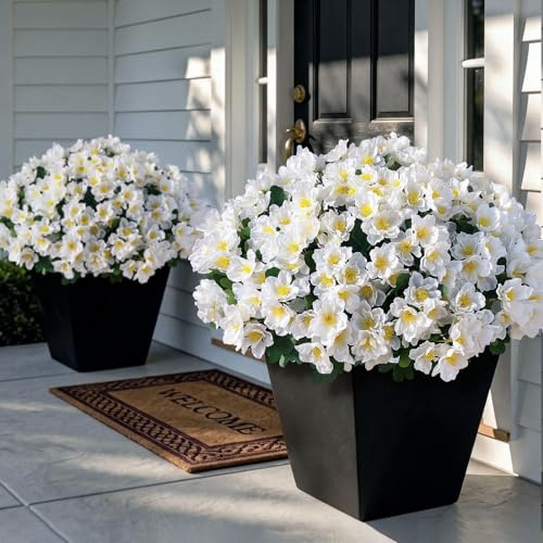 Juxdp 16 Bundles 14 Artificial Camellia, Fake Silk Bouquet Flowers(White) | Realistic Faux Flower Stems, UV-resistant, for Front Door/Garden/Farmhouse/Outdoor/Home/Spring/Summer Decor