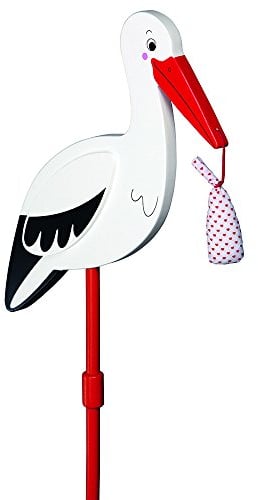 goki 63936 Blumenstecker Storch mit Babytuch, 77 cm lang, Holz, Gartendekoration zur Geburt & Taufe, Geschenk zur Geschenkübergabe