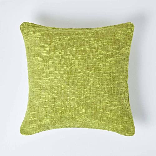 HOMESCAPES Lime Green 24 x 24 Inch Nirvana Pure Slub Cotton Cushion Cover Coordinating with Matching Throws and Bedspreads