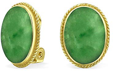 7Ct Oval Cabochon Oval Gefärbte Grüne Jade Seil Kabel Lünette 14K Gold Vergoldet .925 Sterling Silber Clip Auf Ohrringe Für Frauen Clip Nur Legierung Ist