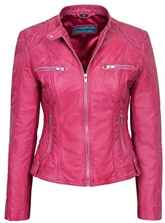 Smart Range Leather Chaqueta DE Mujer Speed 8322 DE Piel Color Rosa Fucsia Moda Retro, Casual Y para LA Moto (18)