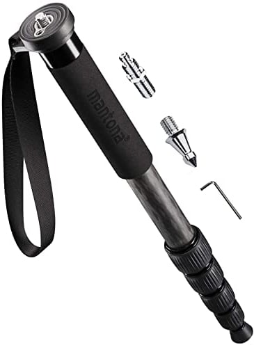 mantona Pro One Einbeinstativ aus ultraleichtem Carbon I Höhe verstellbar von 39cm bis 144cm I praktische Schaumstoffummantelung & Handschlaufe I kompakt & belastbar I mit tollem Zubehör I schwarz