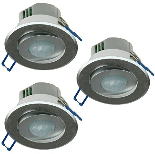 3X Decken Einbau Bewegungsmelder 360 Alu LED geeignet 6m schwenkbar Silber