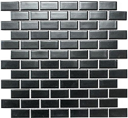 Mosaik Fliese Keramik Brick schwarz matt für BODEN WAND BAD WC DUSCHE KÜCHE FLIESENSPIEGEL THEKENVERKLEIDUNG BADEWANNENVERKLEIDUNG Mosaikmatte Mosaikplatte