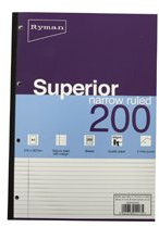 Ryman Superior Pad A4 Narrow Ruled With Margin Side Bound 400 Pages 200 Sheets