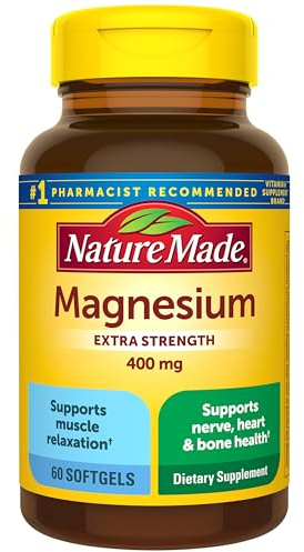 Nature Made Magnesium Oxide 400 mg Softgels, Extra Strength Magnesium Supplements for Men and Women, Support for Muscle, Nerve, Bone and Heart, 60 Day Supply