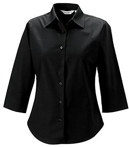 Russell Collection Women's 3/4 Sleeve Fitted Shirt Black M