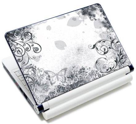 wortek Universal Notebook Skin für Laptops, Ultrabooks & Netbooks bis ca. 10,2 Zoll - Ranke Weiß Schwarz