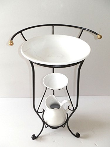 arterameferro Set Toilette Completo lavabo in Ceramica Bianca Toscana 3 Pezzi Ferro Battuto