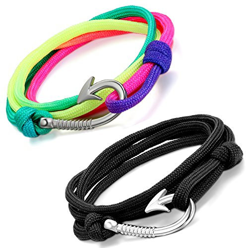 Aroncent Nautical Fish Hook Bracelets for Men and Women Nylon Rope 2-7 PCS