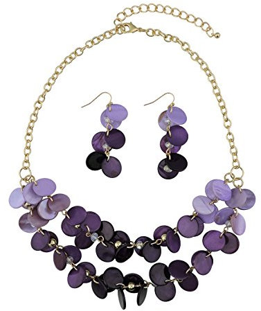 Bocar 2 Layer Statement Choker Shell Necklace and Earring Set for Women Gift (NK-10248-purple)