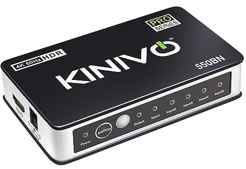 Kinivo HDMI Switch 4K HDR 550BN (5 in 1 Out, 4K 60Hz HDR, HDMI 2.0, High Speed 18Gbps, IR Remote, HDCP) - Compatible with PS5, Xbox, Nintendo Switch, Cable Box