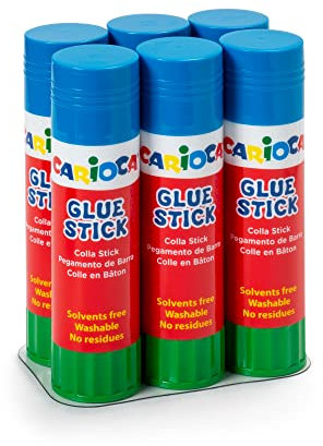 Carioca Colla Stick 6 Pezzi, Set di Colla per Bambini Sicura e Affidabile, Colla per Lavoretti e Fai da Te, per Uso Scuola e Ufficio, Senza Solventi, Lavaiìbile, Non Lascia Residui, 6 Stick x 40 g