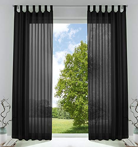 2er-Pack Gardinen Transparent Vorhang Set Wohnzimmer Voile Schlaufenschal mit Bleibandabschluß HxB 245x140 cm Schwarz, 61000CN