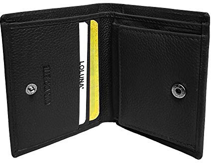 LOLUNA® Porte Monnaie Cuir véritable Compact et spacieux pour pièces, Billets et 2 Cartes bancaire, Homme et Femme Existe en Plusieurs Couleur (Noir)