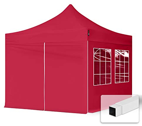 TOOLPORT Tente Pliante 3x3 m - 4 Bâches de Côté (fenêtres en Ogive) Economy 700N Housse Barnum Chapiteau Pliant Tonnelle Rouge