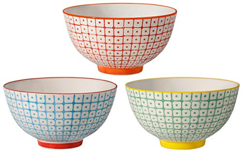 Bloomingville Schalen „Carla“ – 3er Set Retro Dessertschalen Ø 11,5 cm – Keramik Schüsseln in Rot, Blau & Grün – Vintage Design, 280 ml – Mikrowellen- & Spülmaschinengeeignet