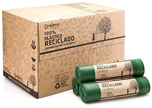 Relevo 100% Reciclado Bolsas de Basura, extra resistentes 50 L, 280 bolsas