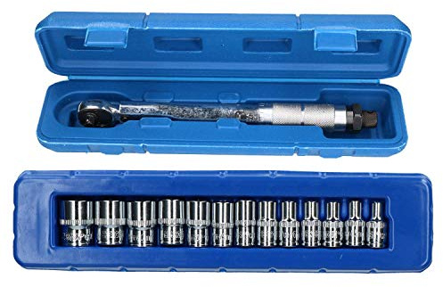 AB Tools 1/4 Drive Torque Wrench 5 – 25 Nm + Metric 6 Sided Shallow Sockets 4-14mm