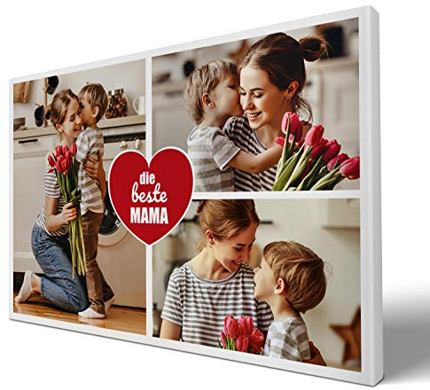 wandmotiv24 Leinwandbild 260 g/m ² - Foto-Collage mit 3 Fotos - Fotogeschenk - Geschenk für die Mutter - Kunstdruck querformat 30x20cm (BxH) - Für die Beste Mama - M0004