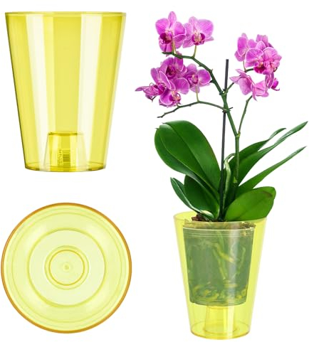 KADAX Blumentopf, schlanker Orchideentopf, Schlichter Pflanzkübel, Blumenkübel für Orchidee, Knabenkraut, Gänseblümchen, Übertopf für Küche und Wohnzimmer (⌀ 12cm, rund, Gelb)