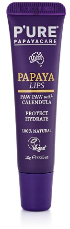 P'URE PAPAYA CARE Vegan Lip Balm 10g - Papaya Lips - Natural Paw Paw Lip Balm - Jojoba, Calendula, Shea Butter Lip Balm - Organic Lip Balm Lip Treatment for Dry Cracked Lips - Cruelty Free