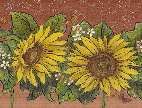 Dundee Deco Tapetenbordüre zum Abziehen und Aufkleben - Gelb Floral Sepia Sonnenblumen Wandbordüre Retro Muster 4,57m x 17,78cm selbstklebend DDAZBD9003
