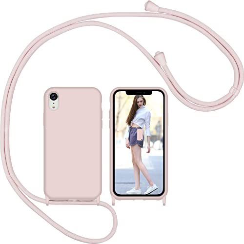 Nupcknn Liquid Silikon Handykette Hülle für iPhone XR Hülle Silikon Necklace(abnehmbar) Hülle mit Kordel zum Umhängen Handy Schutzhülle mit Band (Rose Gold, 6.1)