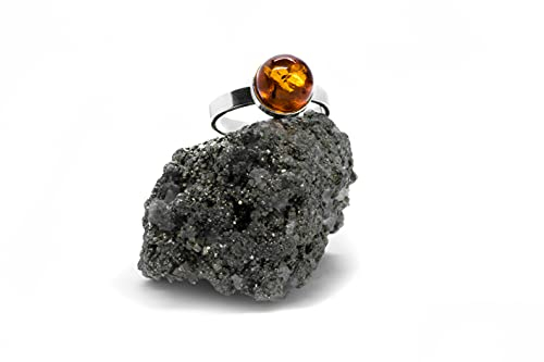 925 Silber Ring mit Cognac Bernstein (Naturstein) 8mm - Alle Größen von festen oder verstellbaren Ringen, von XS bis XXXL, für Männer für Frauen - Kostenlose Geschenkbox