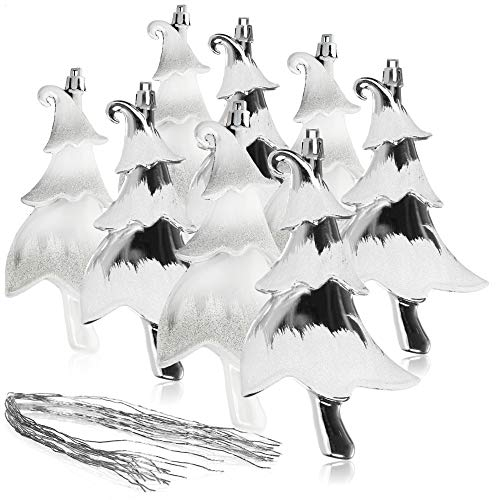 com-four® 8X Christbaumanhänger Tannenbaum - Christbaumschmuck zum Anhängen - Weihnachtsbaum-Anhänger in Tannenbaum-Form - bruchfest (8 Stück - silberfarben)