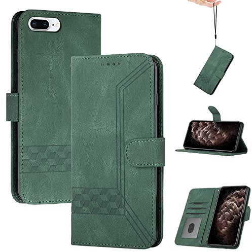 momoka Coque pour iphone 6/7/8 Plus,Portefeuille Étui Housse en Cuir Protection avec Porte Cartes,Fentes pour Cartes,Fonction de Support,Fermeture Magnétique-Vert