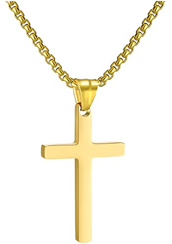 RWQIAN Kreuzkette Herren Kreuz kette Gold 24 Edelstahl Jungen Anhänger Kreuz Halskette Schmuck für Damen