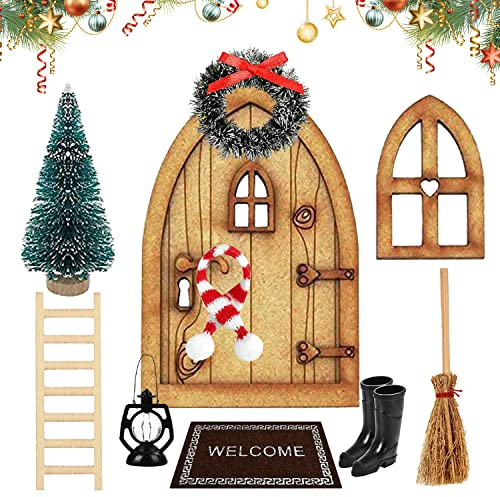 YISKY Feentür Weihnachtsdeko, Dänische Wichteltür Set Mit Zubehör, Miniatur Weihnachtswichtel Tür, Deko Wichtel Puppenhaus