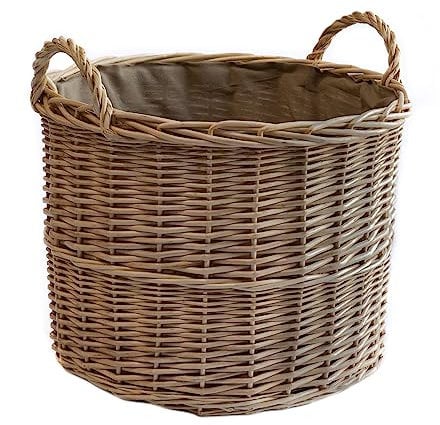 Arthur Cameron - Deluxe Circular Wicker Log Basket with Handles & Lining - Wicker Basket, Wicker Storage Basket, Round Log Basket, Large Log Basket, Round Wicker Basket (Large, Antique Wash)