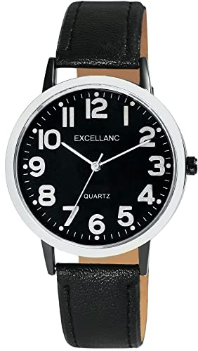 Excellanc Herren-Uhr Kunstleder Dornschließe Analog Quarz 2900233 (schwarz schwarz)