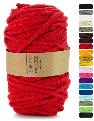 Netuno 1x Makramee-Garn Rot 9 mm 50 m Baumwollkordel mit Polyesterkern Kordel aus Baumwolle Kordelband Naturkordel Baumwollgarn für Makramee Basteln Garn dick Kordel Makramee farbig Cotton Cord
