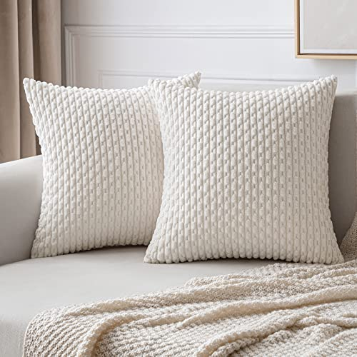 MIULEE Kordsamt Kissenbezug Kissenbezüge Dekorative Kissenhülle Moderne Sofakissen Kissen Dekokissen Couchkissen Zierkissen Weicher für Sofa Wohnzimmer Schlafzimmer 2er Set 45x45 cm Weiß